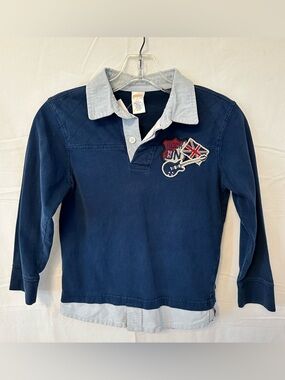 POLO TOP Gymboree Navy Long-Sleeve with Chambray Contrast Collar and Bottom
